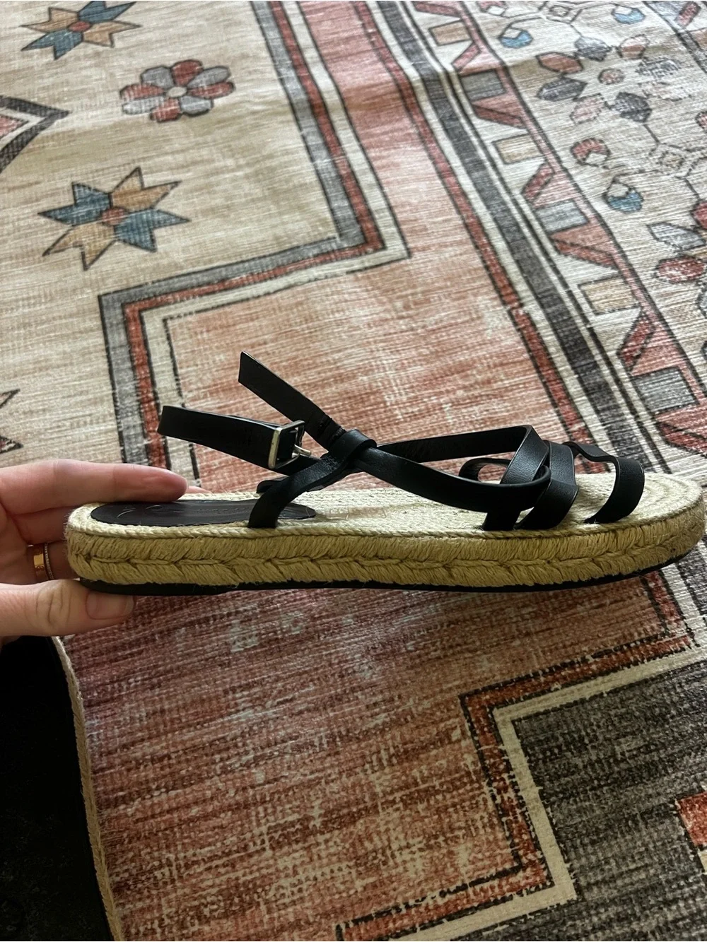 Weekend MaxMara: Woven Espadrille Sandals with Black Straps